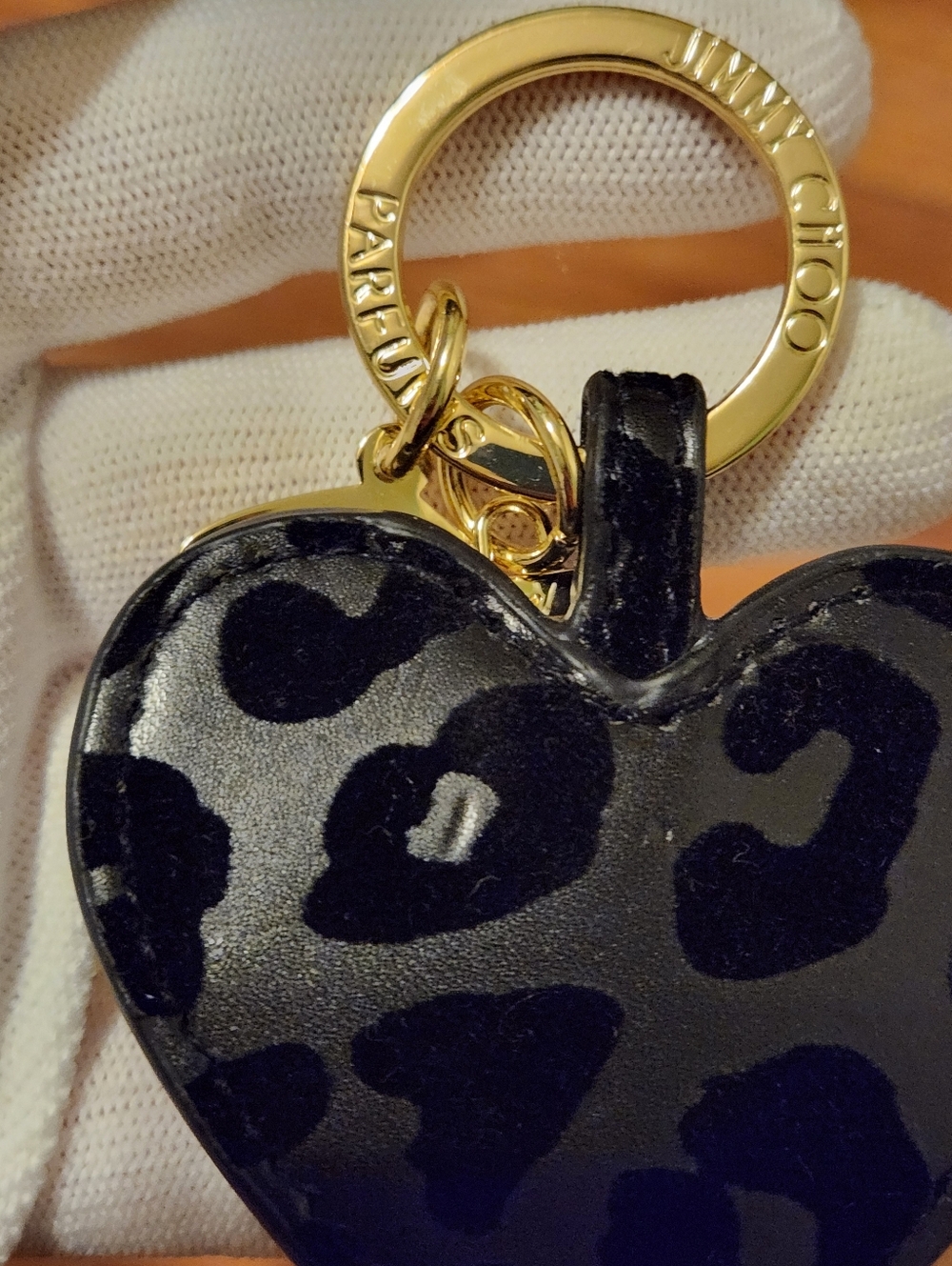 Jimmy Choo Perfume Black Leopard Heart Keyring with Gold Charms - Picture 4 of 4